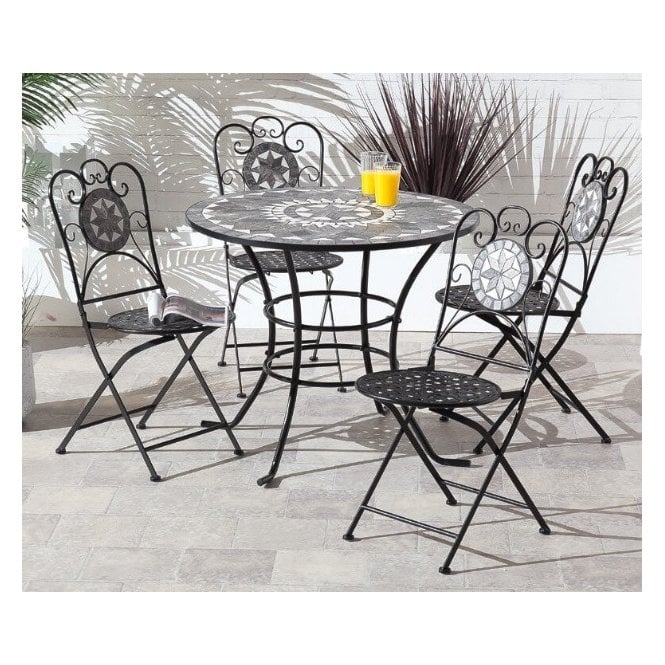 4 Seat Mosaic Bistro Set - Table & 4 Folding Chairs
