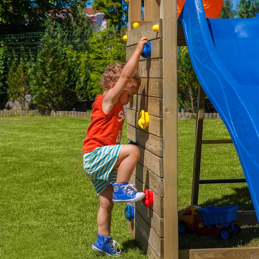 Wooden Fortress Climbing Frame with Single Swing & Slide