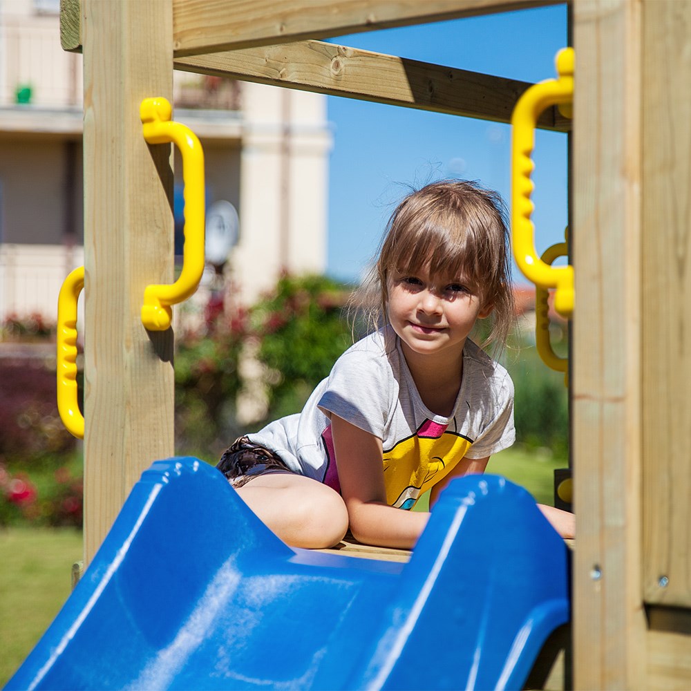 Wooden Fortress Climbing Frame with Single Swing & Slide