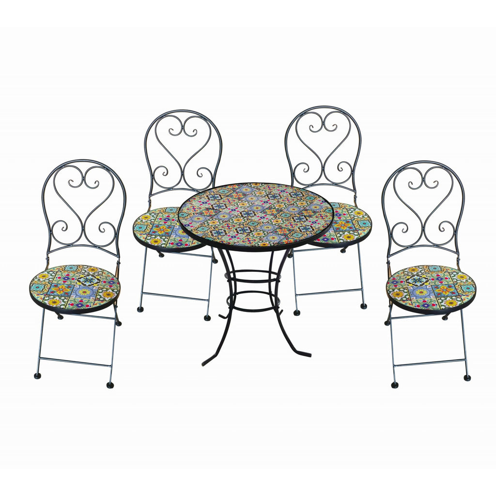 Majorelle 4 Seat Mosaic Bistro Set - Table & 4 Folding Chairs
