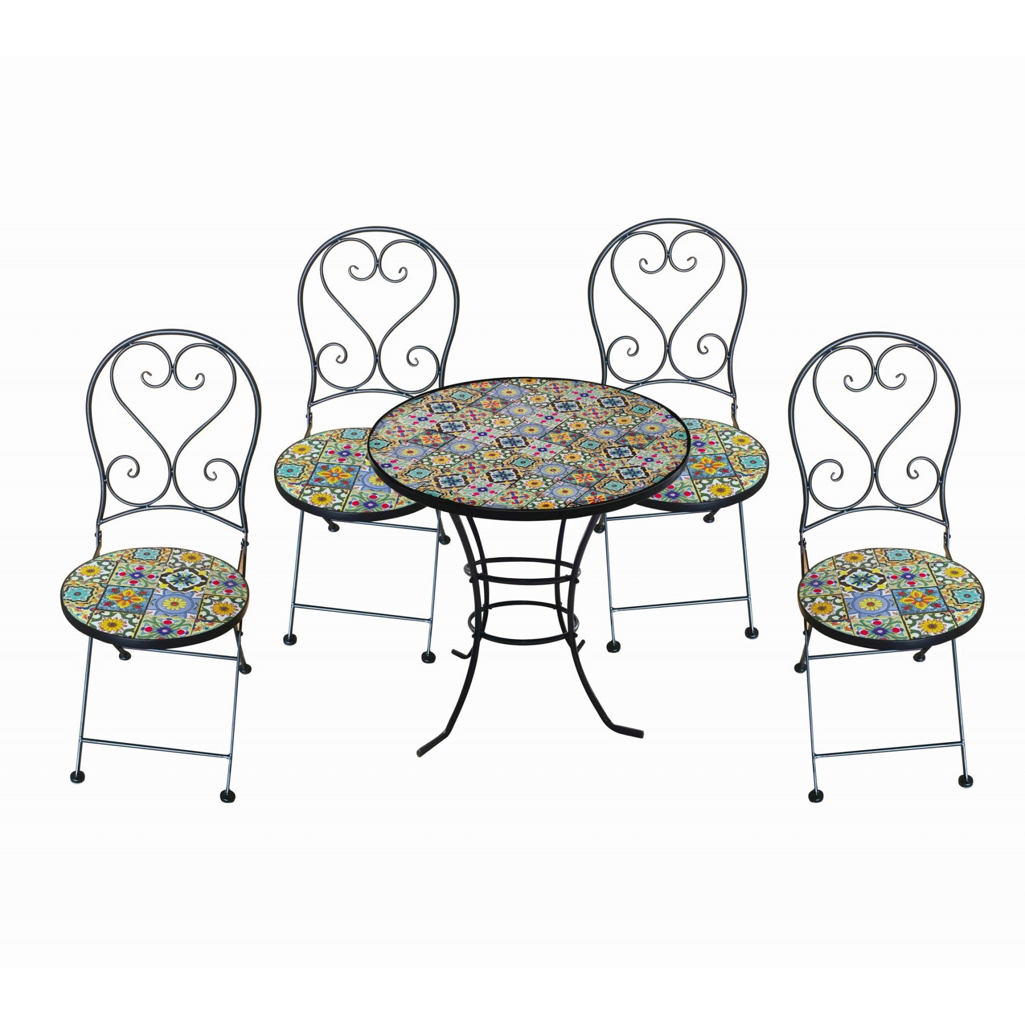 Majorelle 4 Seat Mosaic Bistro Set - Table & 4 Folding Chairs