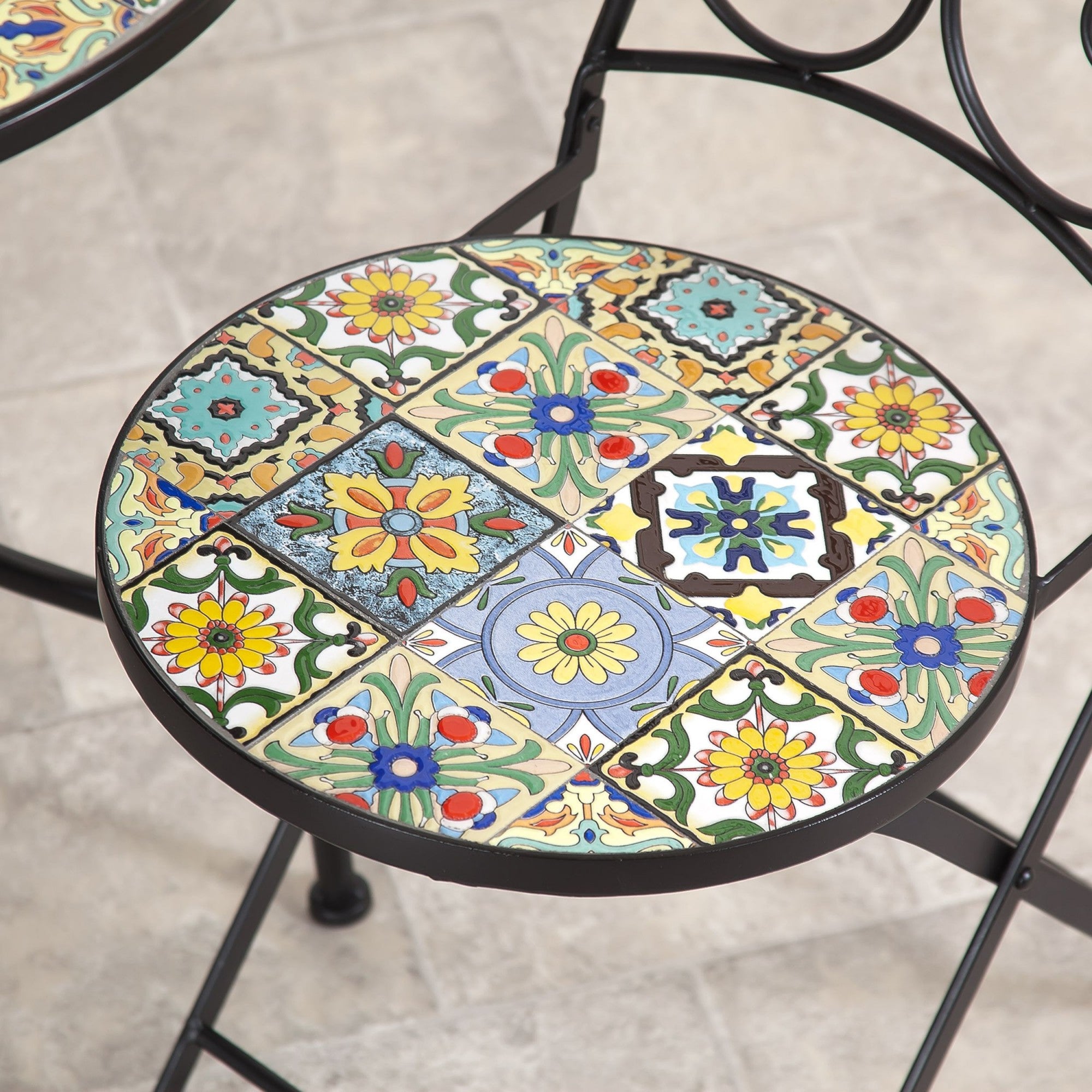Majorelle 4 Seat Mosaic Bistro Set - Table & 4 Folding Chairs
