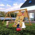 Wooden Rock Wall Climbing Frame & Rope Climbing Net | Double Swing