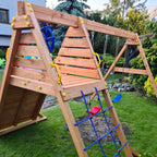 Wooden Rock Wall Climbing Frame & Rope Climbing Net | Double Swing