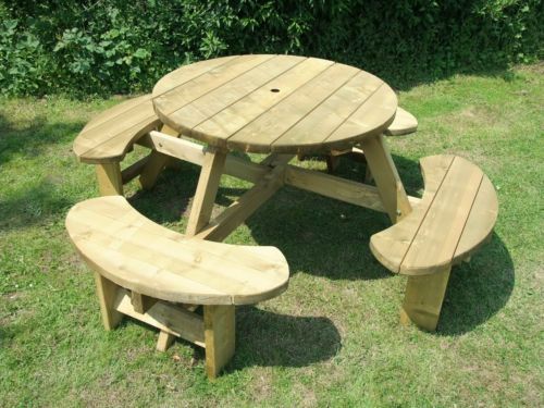 Wooden Round Picnic Tables, 8 Seater perfect for Schools and other outdoor settings