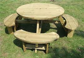 Wooden Round Picnic Tables, 8 Seater perfect for Schools and other outdoor settings