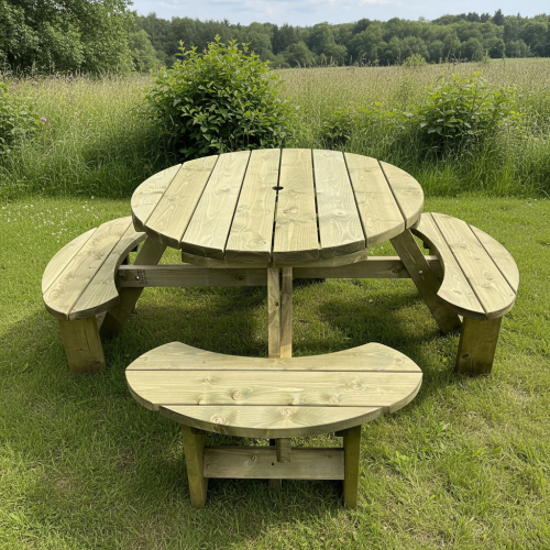 Wooden Round Picnic Tables, 8 Seater perfect for Schools and other outdoor settings