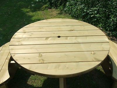 Wooden Round Picnic Tables, 8 Seater perfect for Schools and other outdoor settings