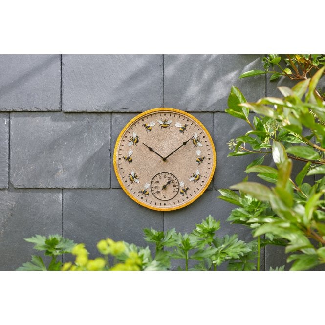 Beez 12" Outdoor Wall Clock and Thermometer