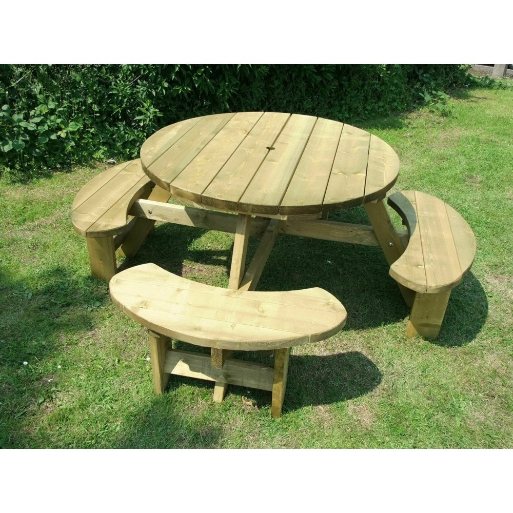 Wooden Round Picnic Tables, 8 Seater perfect for Schools and other outdoor settings